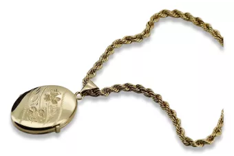 14K 585 aukso pakabukas, ovali dėžutė su Corda Figaro grandinėle cpn054y&cc019y