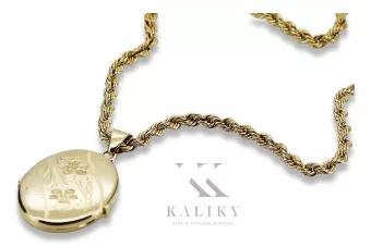 Colgante de oro de 14k 585 caja ovalada con cadena Corda Figaro cpn054y&cc019y