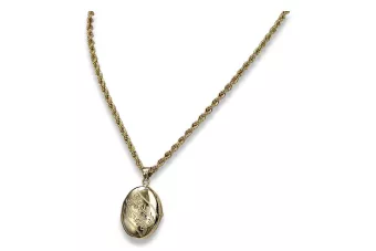 Złota zawieszka 14k 585 puzderko owal z łańcuszkiem Corda Figaro cpn054y&cc019y