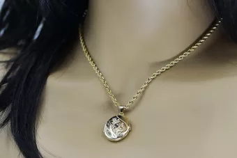 14K 585 aukso pakabukas, ovali dėžutė su Corda Figaro grandinėle cpn054y&cc019y