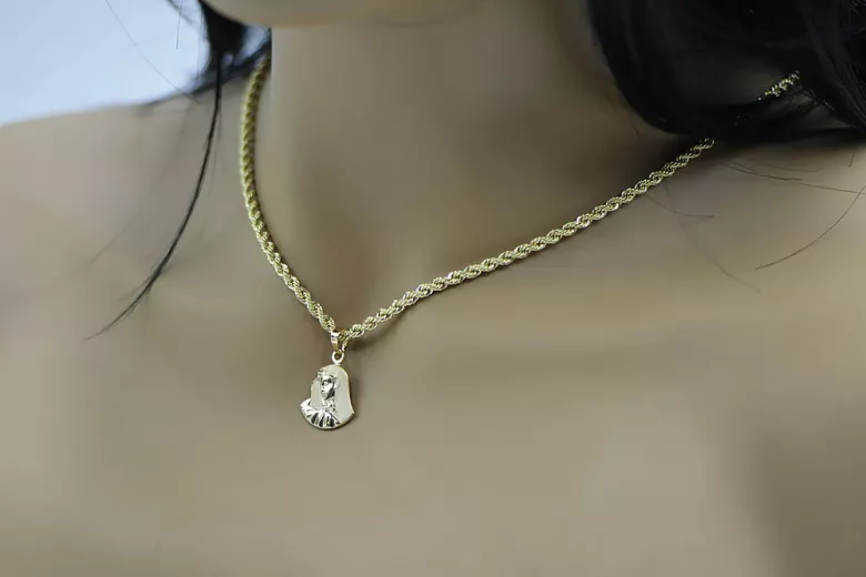 Mother of God virgin Mary 14k gold pendant & Corda chain pm004yXS&cc019y