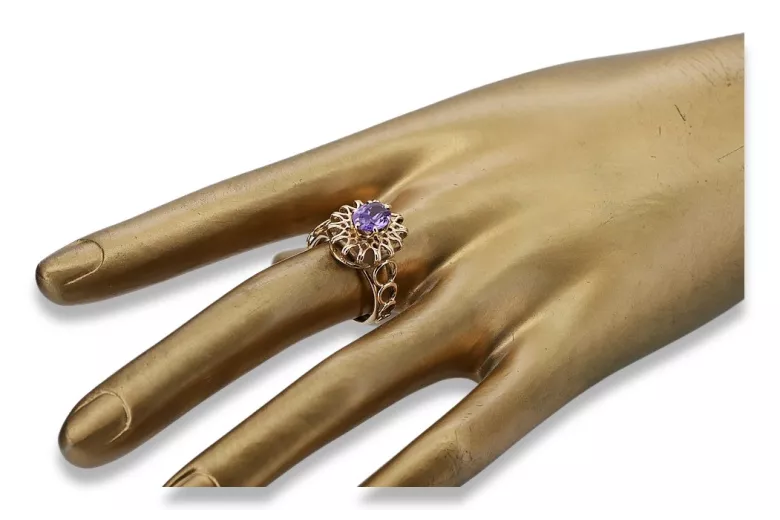 Русское советское кольцо из золота 14 карат 585 пробы с александритом, рубином, изумрудом, сапфиром и цирконом vrc032