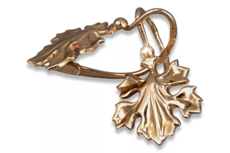 Rose pink 14k 585 gold  Vintage leaf earrings ven047