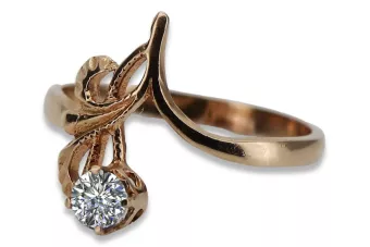 Inel sovietic cu diamante din aur roz rusesc de 14k 585 vrd095