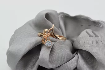 Sowjetischer 14 Karat 585 Gold Russischer Roségold-Diamantring vrd095