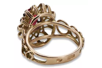 Sovietinis 14k 585 aukso rusiško rožinio aukso žiedas su Aleksandrito Rubino safyro smaragdo kubinis cirkonis vrc032