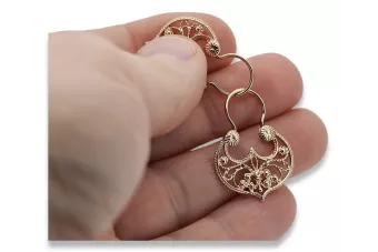 Vintage rose pink 14k 585 gold  Vintage Gipsy earrings ven022
