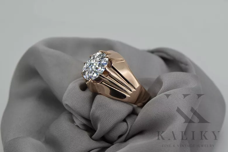 Pierścionek z różowego czerwonego złota 14k 585 z cyrkonią Rosyjski Vintage vrc016r