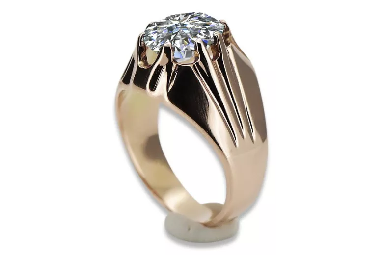 Ring z růžové červené zlato 14k 585 s ruským vintage VRC016 zirkon