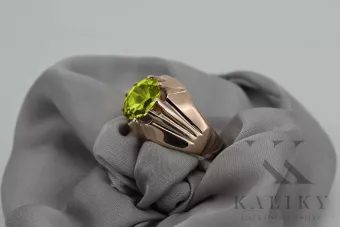 Pierścionek z różowego czerwonego złota 14k 585 z peridotem Rosyjski Vintage vrc016r