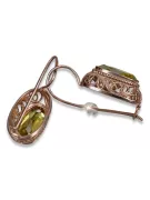 Vintage silver rose gold plated 925 yellow peridot earrings vec023rp Russian Soviet style