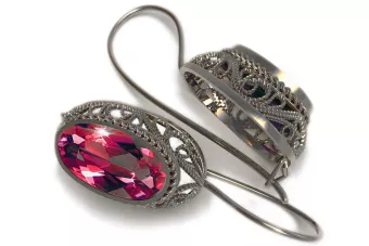 Vintage silver 925 Ruby earrings vec023s Russian Soviet style
