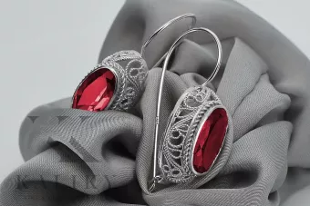 Vintage silver 925 Ruby earrings vec023s Russian Soviet style