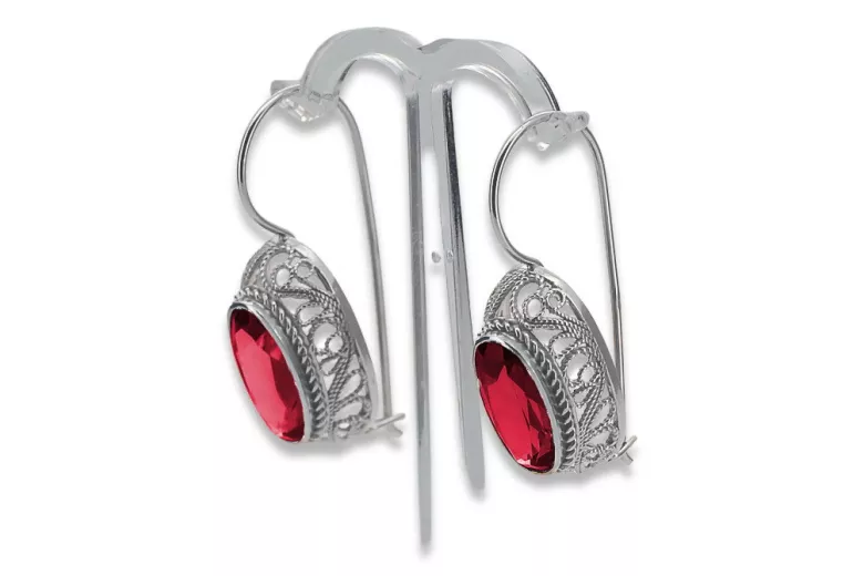 Vintage silver 925 Ruby earrings vec023s Russian Soviet style