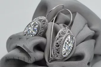 Vintage silver 925 cubic zircon earrings vec023s Russian Soviet style