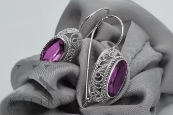 Vintage silver 925 amethyst earrings vec023s Russian Soviet style