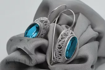 Vintage silver 925 aquamarine earrings vec023s Russian Soviet style