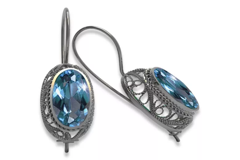 Vintage silver 925 aquamarine earrings vec023s Russian Soviet style