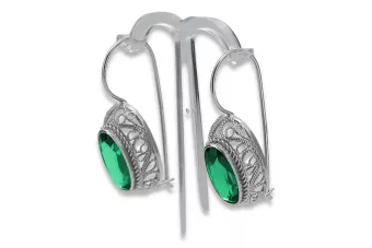 Vintage silver 925 Emerald earrings vec023s Russian Soviet style