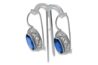 Pendientes Vintage de Plata 925 con Zafiro, Ovalados 37mm