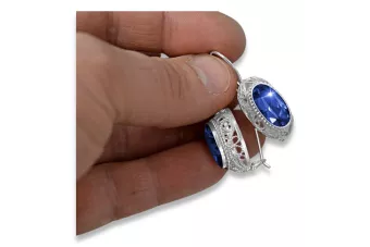 Pendientes Vintage de Plata 925 con Zafiro, Ovalados 37mm