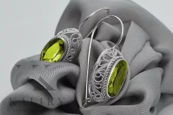Vintage silver 925 yellow peridot earrings vec023s Russian Soviet style