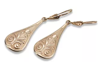Vintage rose pink 14k 585 gold  Vintage leaf earrings ven147