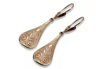 Vintage rose pink 14k 585 gold  Vintage leaf earrings ven147
