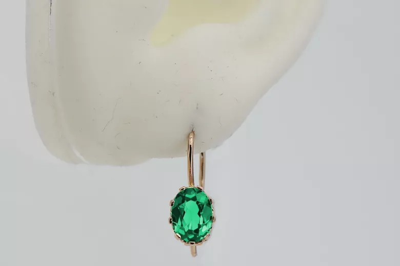 Vintage silver rose gold plated 925 Emerald earrings vec196rp