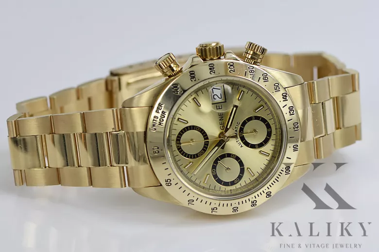Złoty zegarek z bransoletą męski 14k Geneve mw041y&mbw017y