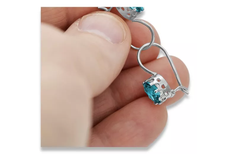 الأقراط الفضية العتيقة 925 مع Aquamarine vec196s