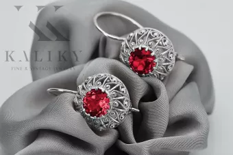 Silver 925 Ruby earrings vec002s Russian Soviet style