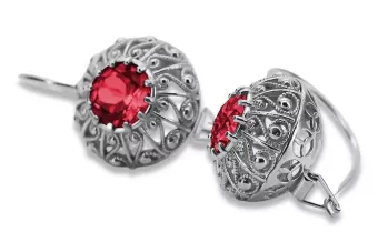 Silver 925 Ruby earrings vec002s Russian Soviet style