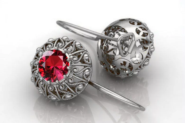 Silver 925 Ruby earrings vec002s Russian Soviet style