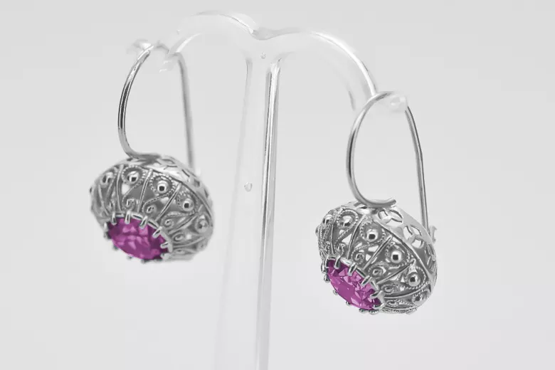 925 Silver Amethyst earrings vec002s Russian Soviet style