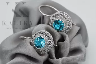 Βίντεζ Ρωσικά 925 ασημένια σκουλαρίκια με Aquamarine vec002s