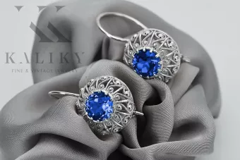 Cercei Vintage de Argint cu Safir 925, 28mm/16mm