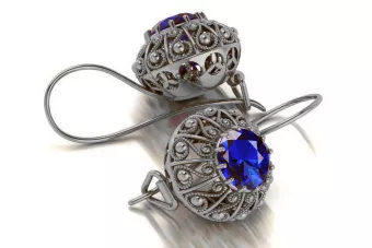 Pendientes de Zafiro Vintage de Plata 925, 28mm/16mm