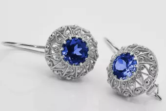 Pendientes de Zafiro Vintage de Plata 925, 28mm/16mm