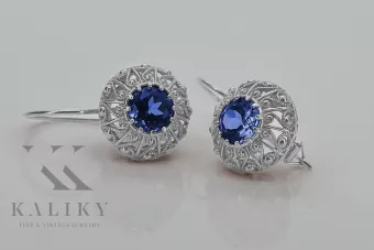 Pendientes de Zafiro Vintage de Plata 925, 28mm/16mm