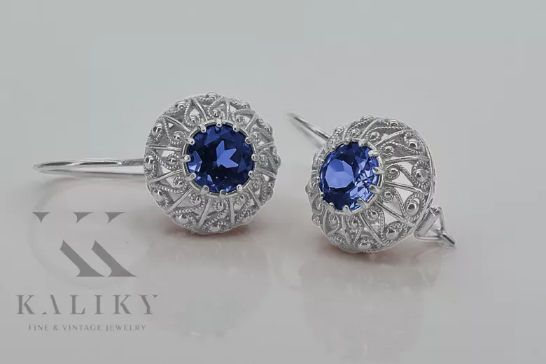 Silver 925 Sapphire earrings vec002s Russian Soviet style