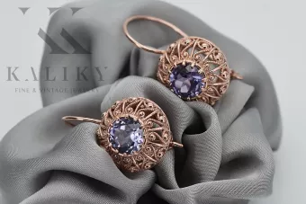 Vintage 14k Rose Gold Alexandrite Earrings 28mm