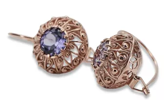 Винтажные серьги из розового золота 14k с александритом 28mm