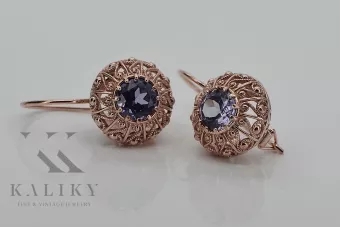 Pendientes vintage de oro rosa de 14k con alejandrita 28mm