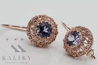 Винтидж обеци от розово злато 14k с александрит 28mm