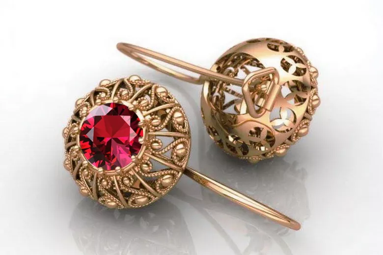 Vintage rose pink 14k 585 gold ruby earrings vec002 Russian Soviet style