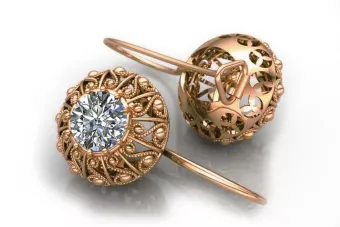 Kolczyki z  różowego czerwonego 14k złota 585 z cyrkoniami vec002 Vintage