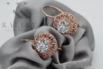 Kolczyki z  różowego czerwonego 14k złota 585 z cyrkoniami vec002 Vintage