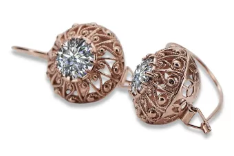 Kolczyki z  różowego czerwonego 14k złota 585 z cyrkoniami vec002 Vintage