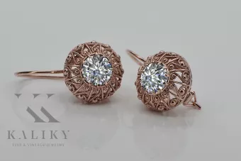 Kolczyki z  różowego czerwonego 14k złota 585 z cyrkoniami vec002 Vintage